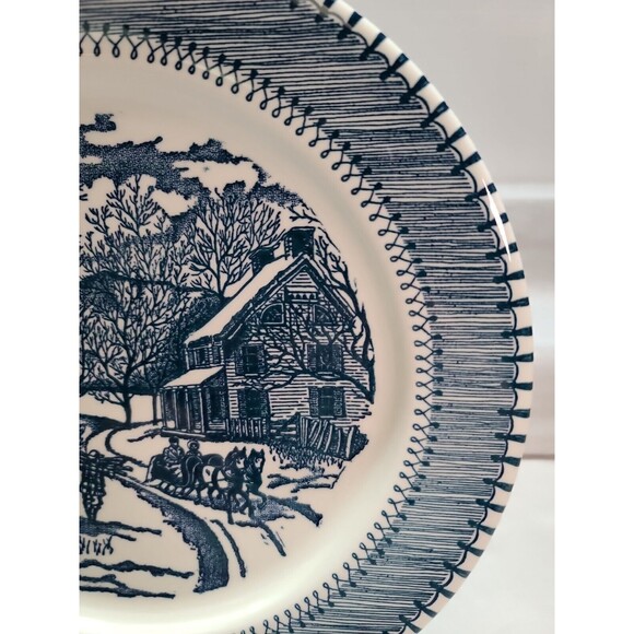 VTG Currier & Ives Country Life  Plate 10 1/4"  Knowles Sleigh Ride Blue& White - Picture 2 of 7